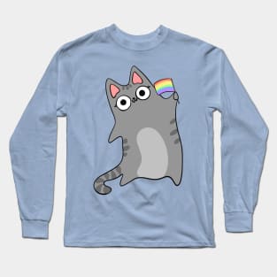 Pride Flag Gray Tabby Cat Pride Month Celebration Rainbow Flag Long Sleeve T-Shirt